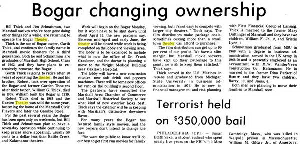 Bogar Theatre - Mar 29 1975 Article